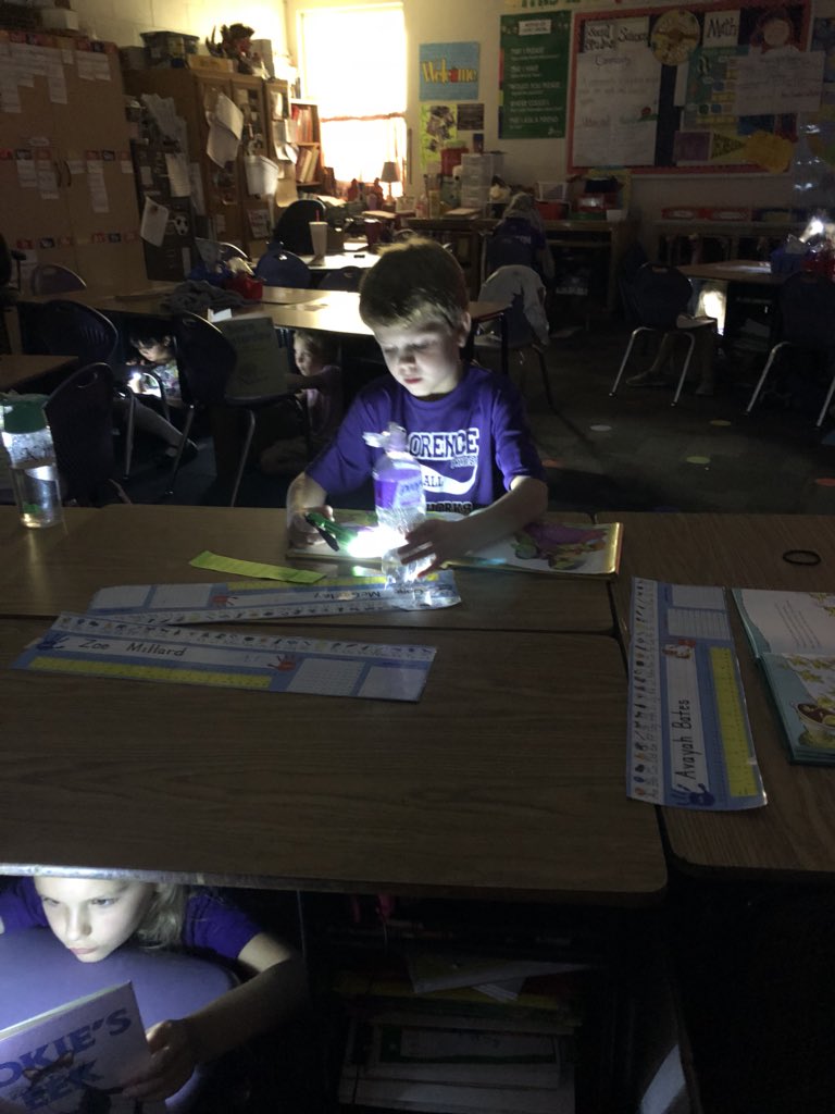 MrsBGray1's tweet photo. Mrs. Gray’s 2nd Grade Flashlight Reading during DEAR Time for a special Friday treat!
#FESTeamwork  #FES2018 https://t.co/V0MEruAkMd