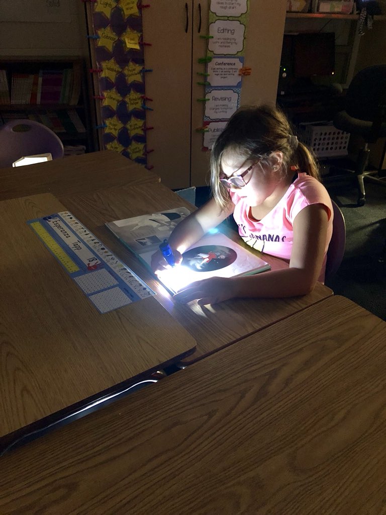 MrsBGray1's tweet photo. Mrs. Gray’s 2nd Grade Flashlight Reading during DEAR Time for a special Friday treat!
#FESTeamwork  #FES2018 https://t.co/V0MEruAkMd