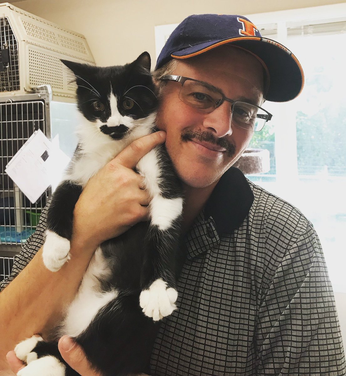 BAHSPets's tweet photo. Stache found his soulmate in Mike today. Turns put two 'staches are better than one! Happy tails, Stache! #stachetag #mustachecat #bahs https://t.co/ZgZ7cVis9R