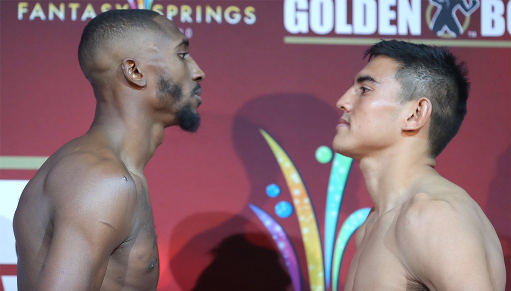 GoldenBoyBoxing's tweet photo. Travel Mazion weighs in @ 153.2lbs &amp; Allan Zavala weighs in @ 152.6lbs #GoldenBoyFN #LinaresCotto https://t.co/OIxT1rJBVe
