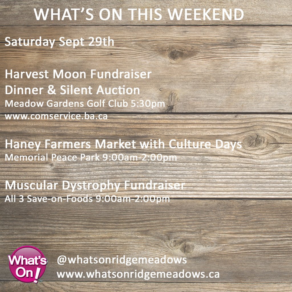 whatsonrm's tweet photo. Planning your weekend
#whatsonridgemeadows #mapleridge #ridgemeadows #communitymagazine #communityliving #communityevents #eventsentertainmentbusiness #advertisewithus #septoct #whatsonrm #ridgemeadowbusiness #ridgemeadowbusiness #mapleridgeevent #mapleridgebusiness https://t.co/ZD7GhmfboZ