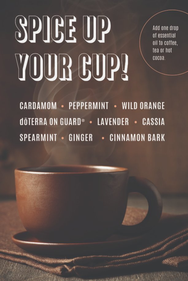 doterra's tweet photo. Happy #NationalCoffeeDay! Add flavor to your coffee, tea or hot cocoa with essential oils! Start by dipping a toothpick in the oil bottle then swirl into liquid. For a strong flavor, add 1-2 drops. https://t.co/RvKi1zCp7S
