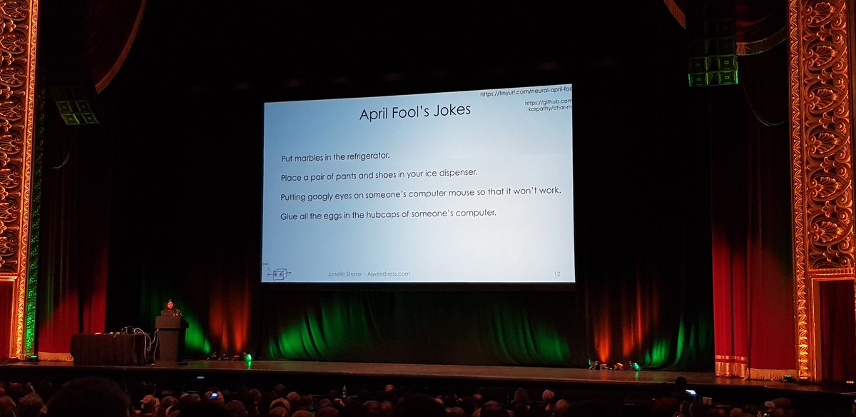katiejots's tweet image. Machine-generated pickup lines and jokes in #strangeloop keynote by @JanelleCShane 🤣