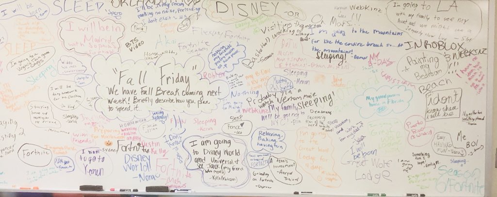 TeachLife_inMid's tweet photo. No other day feels as GOOD as FRIDAY!! Our #QOTD topic was “Fall Friday” with Fall Break coming next week, how will you spend your time off? #FriYay #qotd #writers #FallBreakiscoming #shakinitUPinseventh📝💡🤔 @jmart611 https://t.co/AZWrznnATb