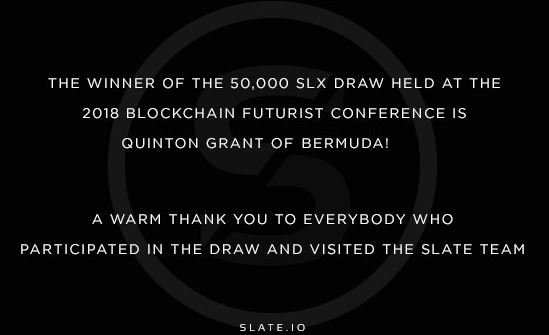Vindyne8's tweet photo. Congratulations to Quinton Grant! Winner of 50,000 $SLX at The 2018 @Futurist_conf #slatecurrency #slx #rewards #slatix #binge #entertainment https://t.co/LYw42tKyqS