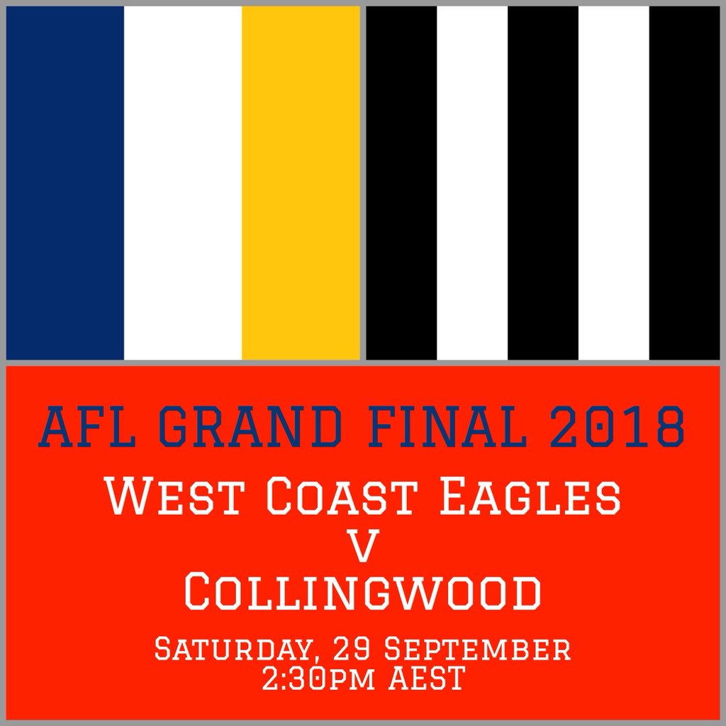 Footy_Factory's tweet photo. It’s officially Grand Final Day and today the Eagles and the Pies will play for premiership glory.

Coverage for the big game begins on both Channel 7 and Fox Footy from 9am AEST.

Who will win?

#AFL #AFLGF #AFLEaglesPies https://t.co/gQ5YZKuTX2