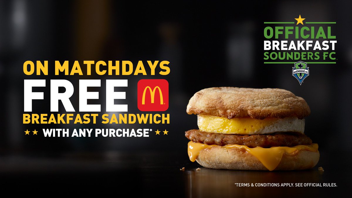 Happy #SoundersMatchday!

Get a FREE breakfast sandwich at your local Western Washington <a href="/McDonalds/">McDonald's</a>.

Download their mobile app to learn how!

➡️ sndrs.com/mcdonalds