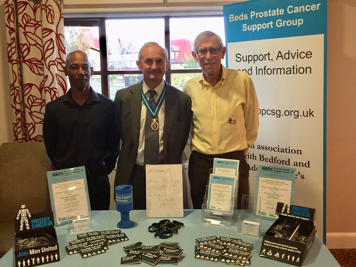 BedsPCSG's tweet photo. BPCSG members Steve Jarvis &amp; Trevor Sinclair discussed prostate cancer with Julian Polhill (High Sheriff of Bedfordshire). Congratulations to Billy Gill and Jagtar Singh for organising a fantastic golf challenge in Great Denham raising funds for local charities. #ProstateCancer https://t.co/YUgrjeBmbU