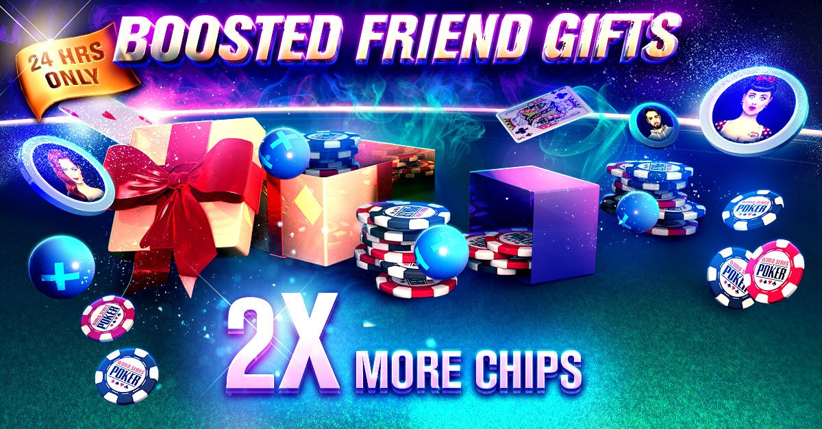 WSOP_Game's tweet photo. "🎉BOOSTED FRIENDS GIFT🎉
For a limited time all of your friends gifts will be double! Go show your friends how much you care.

Play WSOP ➡
https://t.co/exZSR5gcgv 

20K #ChipGift ➡
https://t.co/OlXtsBlMwm" https://t.co/k2iUVEmB31