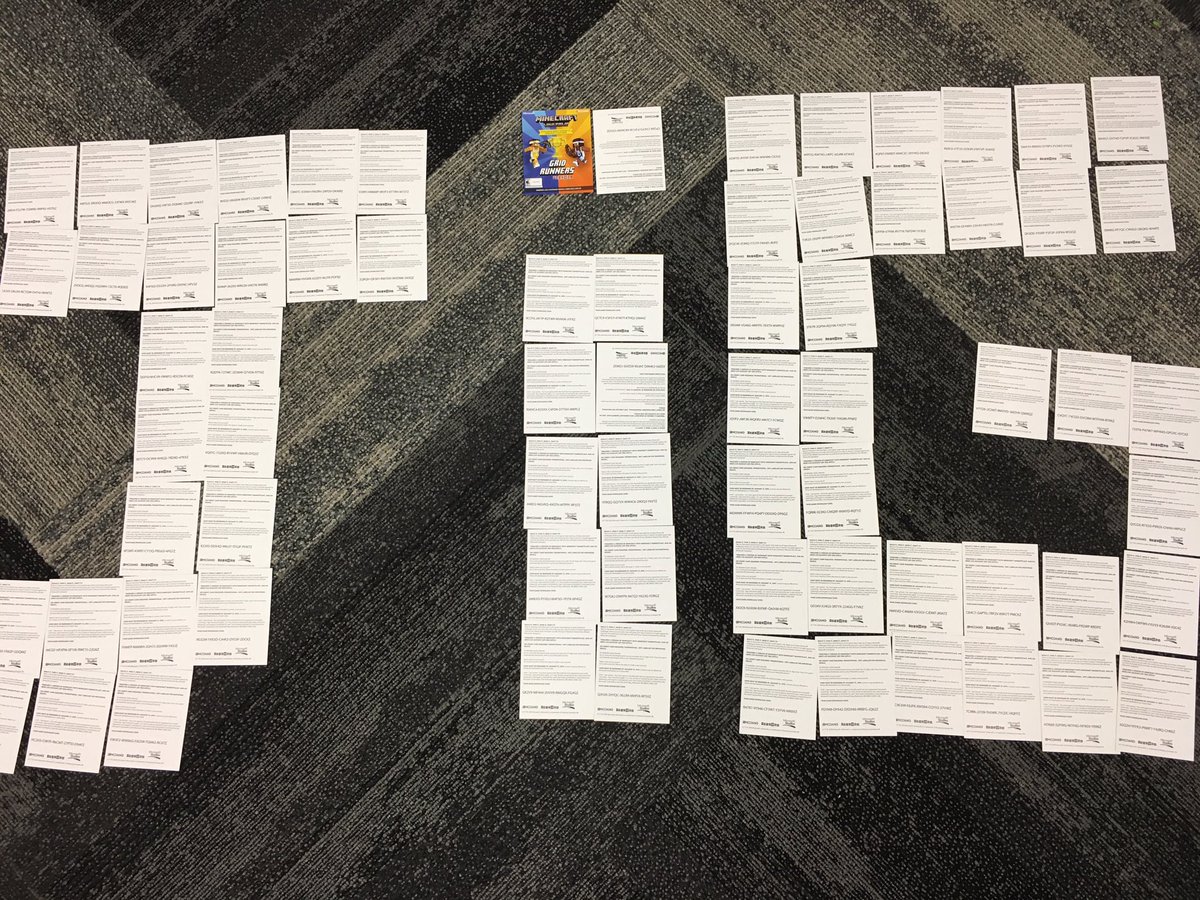 Jigarbov's tweet photo. Hanging out at the Minecraft offices with @HelenAngel and found this Grid Runners shrine on the floor! Lots of unused codes right here, get them quick! https://t.co/8nBAHU6v11