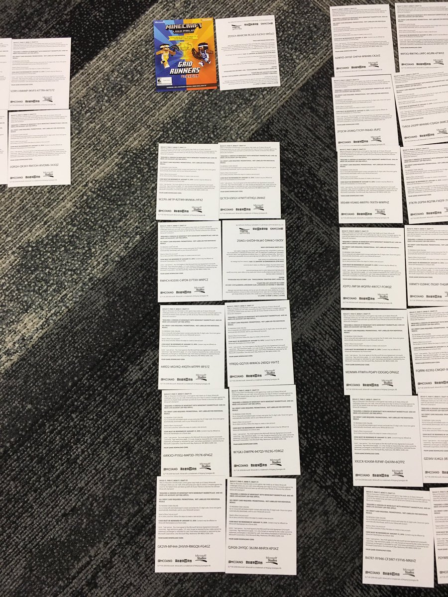 Jigarbov's tweet photo. Hanging out at the Minecraft offices with @HelenAngel and found this Grid Runners shrine on the floor! Lots of unused codes right here, get them quick! https://t.co/8nBAHU6v11