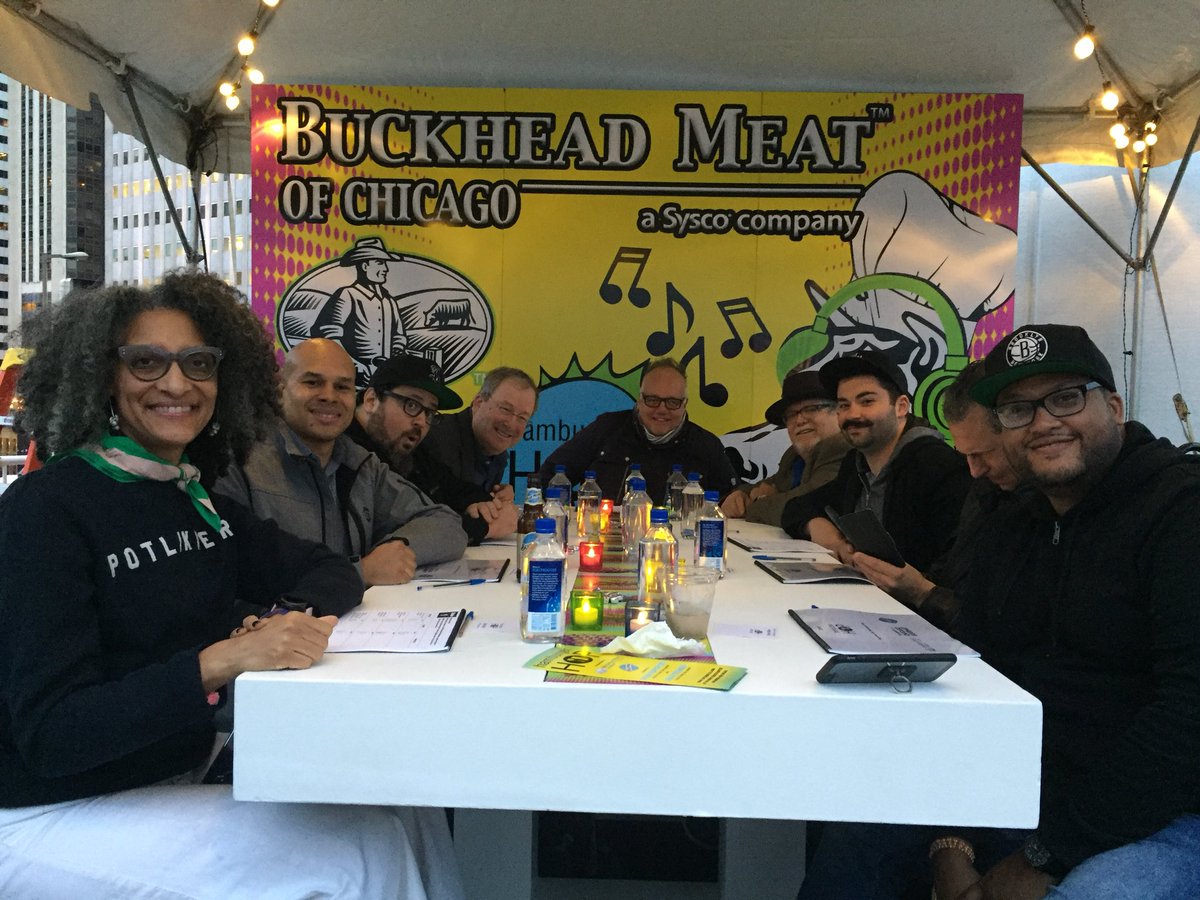 LinBrehmer's tweet photo. Here we go..@Chicago_Gourmet #HamHop Judge’s Table. @carlahall @chefjoesaso @chefbkalman On menu: 15 delicious burgers. @93XRT https://t.co/iBuR3qrcgg
