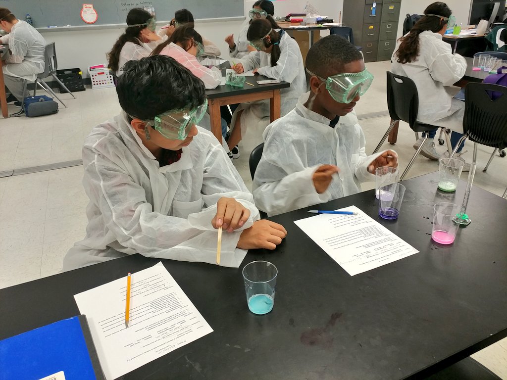 dialys_riley's tweet photo. The first day of chem lab begins. What kind of chemical reaction happens when you mix a reactant with a natural indicator? 8th graders found out! #BuildingChampions #mpmsscience #MPMS2019 #hornetpride https://t.co/om6k8cFEeL