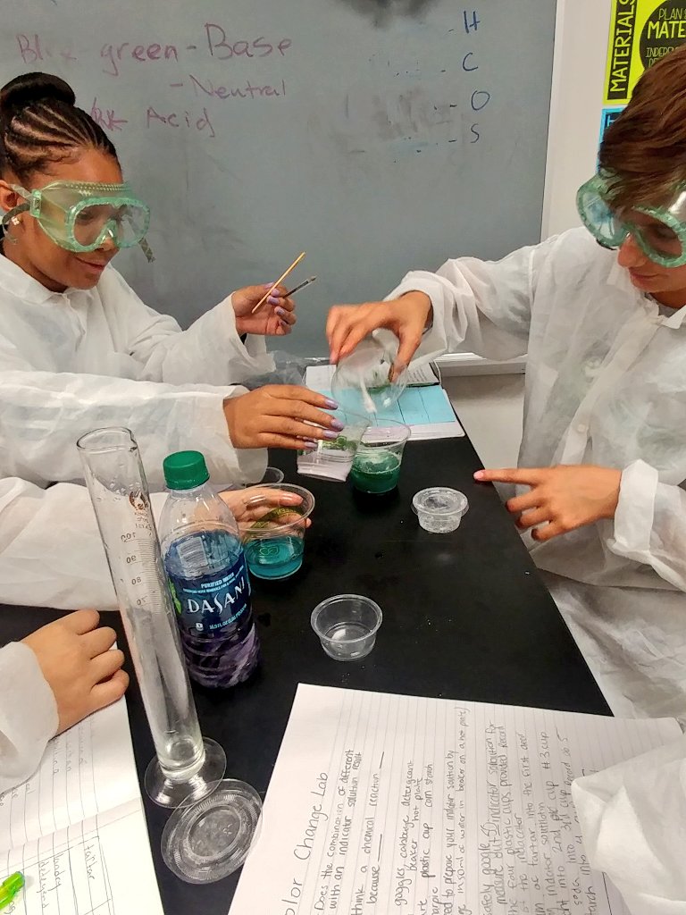 dialys_riley's tweet photo. The first day of chem lab begins. What kind of chemical reaction happens when you mix a reactant with a natural indicator? 8th graders found out! #BuildingChampions #mpmsscience #MPMS2019 #hornetpride https://t.co/om6k8cFEeL