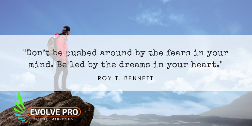 EvolveProDigit's tweet image. Don’t be pushed around by the fears in your mind. Be led by the dreams in your heart

#quoteoftheday #motivationalquotes #believeinyourself #entrepreneurs #contentmarketing #businessgrowth #MarketingStrategy #branding #SMMExpert #SMM #Startup