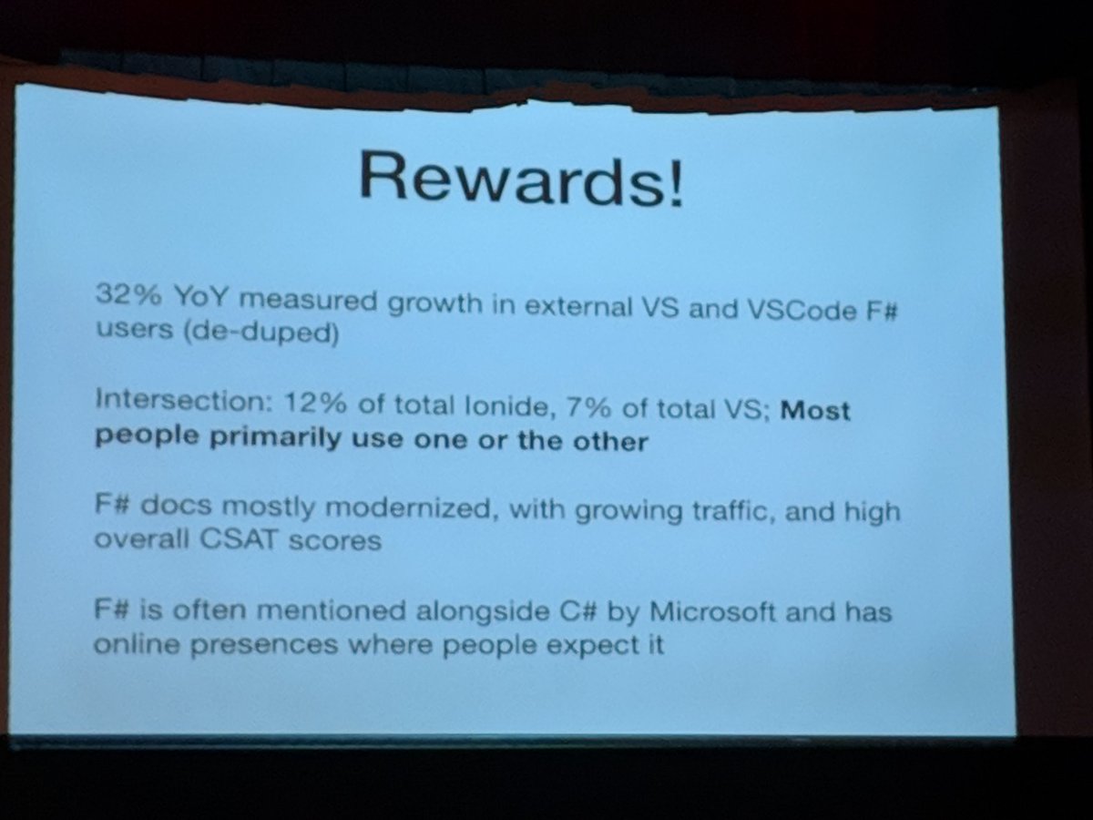 ChetHusk's tweet image. @_cartermp is showing some huge growth in F# users year-over-year at #openfsharp! Let&apos;s keep it up :) #fsharp