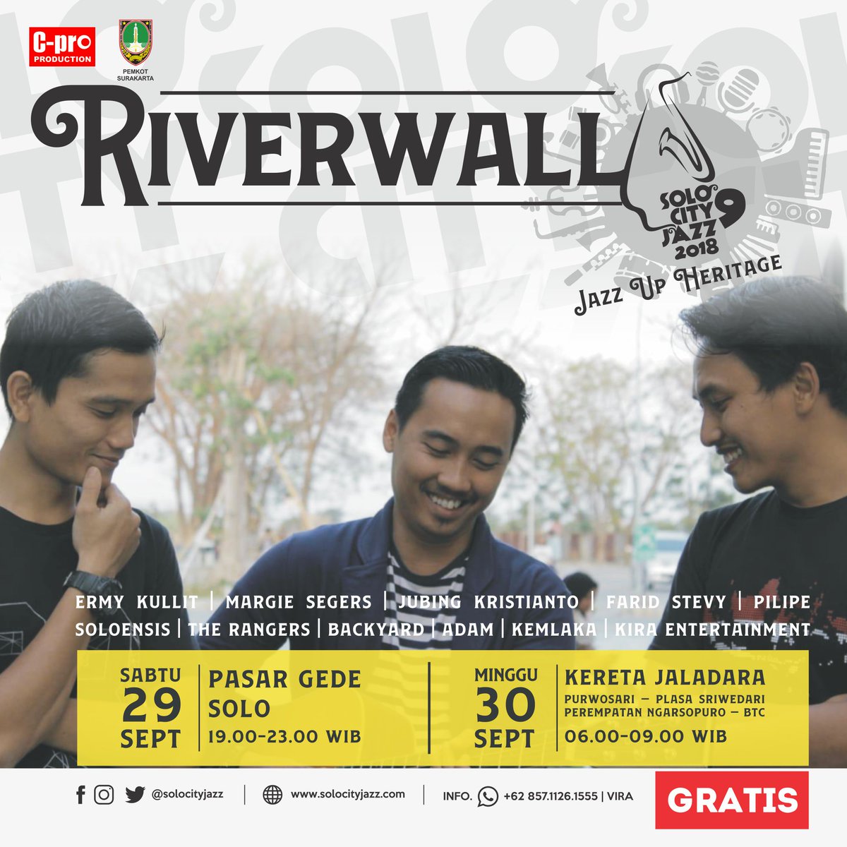 Saksikan penampilan Riverwall di SOLO CITY JAZZ IX "Jazz Up Heritage". 😊

#solocityjazz #kotasolo