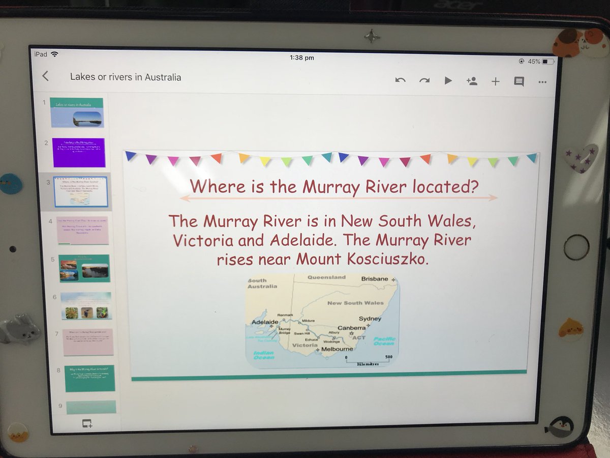 jp_love_teach's tweet photo. In Year 3 we did a research task on lakes and rivers in Australia. I couldn’t believe how engaged the children were, when the lesson ended they kept asking when we were doing geography next so they could complete the task. #australia #geography #ACUEDU_p #presentations https://t.co/hAMGFnJSii