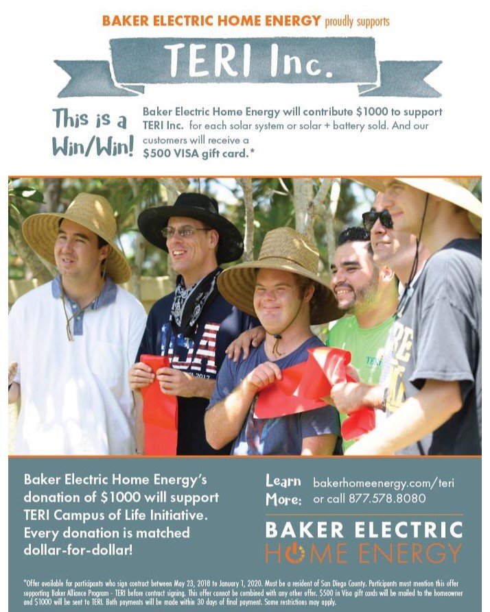 Now your new solar installation by Baker Electric can directly support TERI! Share the good news and enjoy your energy savings!