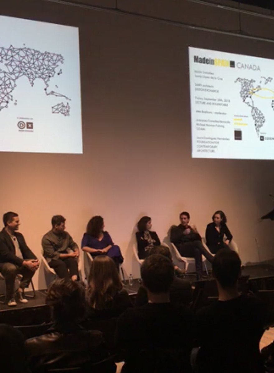 funarco's tweet photo. Finalizamos el segundo evento #MadeinSpain @DesignExchange en Toronto con un debate a 6. Gracias a @Sol89arq, #Odami, @alexbozikovic y Laura Dominguez por regalarnos este momento y especialmente a @GrupoCosentino por hacerlo posible #arquitectura #architecture @CosentinoCanada https://t.co/4VDcQ4CRoA