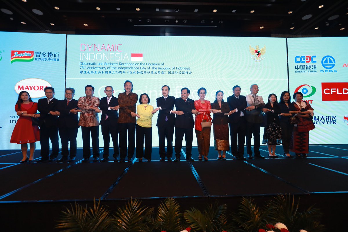 KBRI_Beijing's tweet image. Resepsi diplomatik HUT RI ke-73 di Beijing, 26 September 2018 dihadiri oleh Wakil Menteri Luar Negeri RRT, Kong Xuanyou, Deputi Koordinasi Bidang Infrastruktur Kemenko Maritim, Bapak Ridwan Djamaluddin dan Deputi Promosi Penanaman Modal BKPM, Bapak Andi Maulana. @Kemlu_RI #dubes