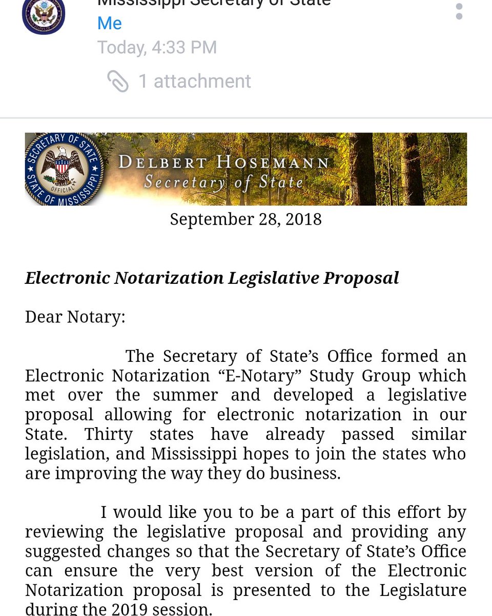 HicksNotaryVPS's tweet photo. Come on Mississippi Secretary of State with this email......
Please Review: Electronic Notarization Legislative Proposal #electronicnotarizations #enotary #notarypublic https://t.co/bEIP6w14Mp