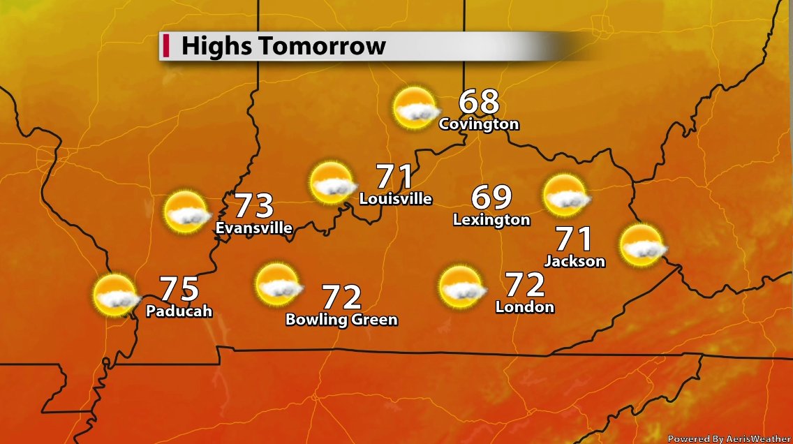 SpectrumNews1KY's tweet photo. #Saturday: We got a cold front sweeping through early tomorrow. But we won't get any rain from it. Take that, cold front. #NiceTry But will be a tad cooler #ItIsFall https://t.co/aPX5xMnXnb