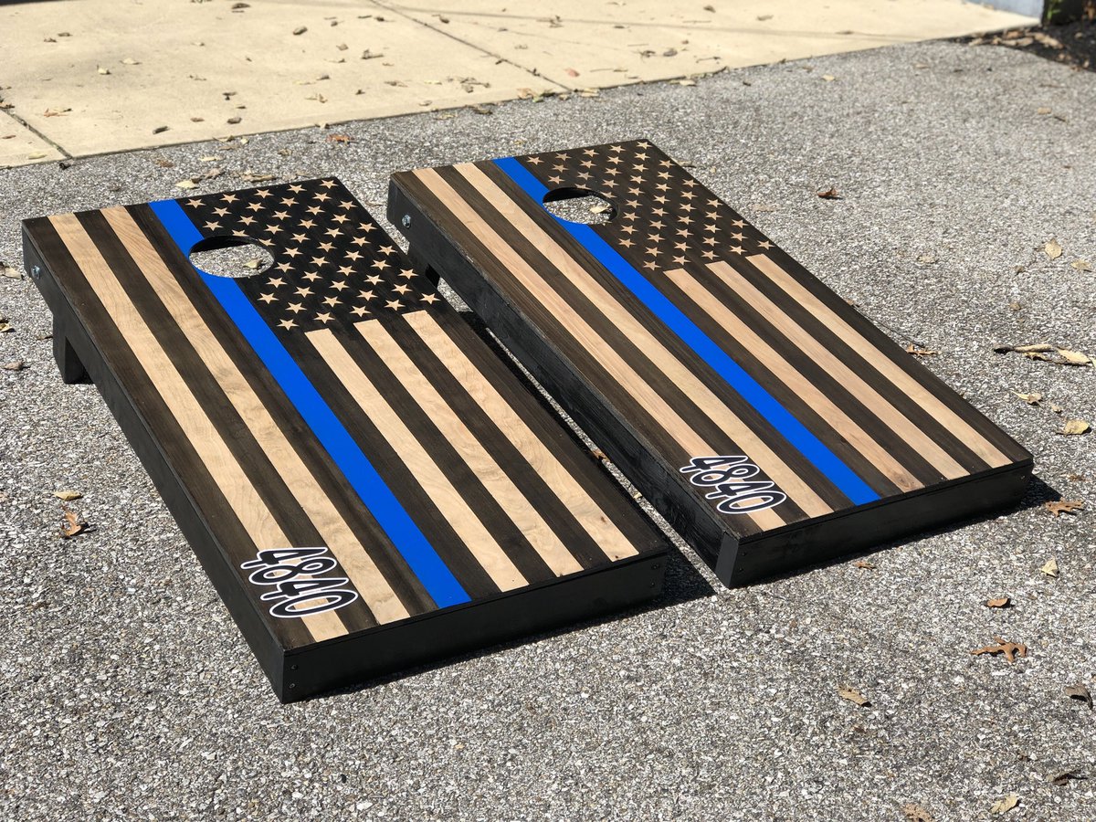 This was a special project for us and we are really proud of these Thin Blue Line Cornhole Boards! Thank you for your service Lt. Treat! Ellie Mae approved! 🐾