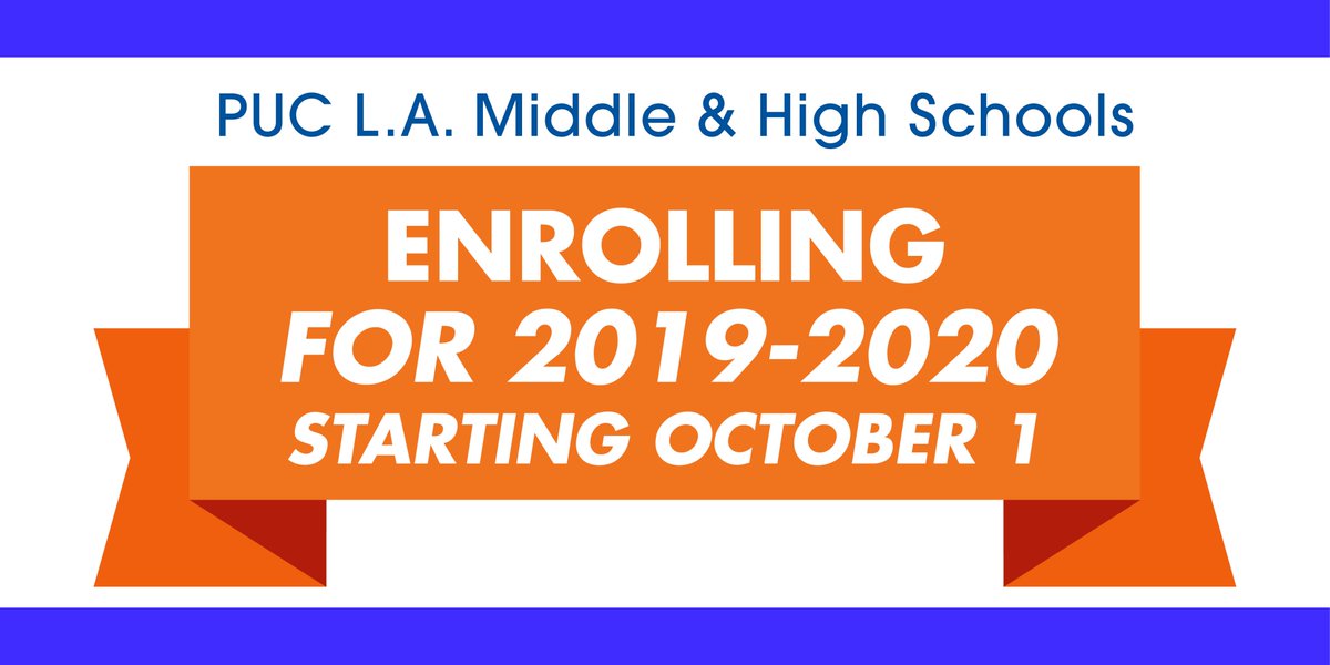 PUCSchools's tweet photo. On Monday, October 1, our PUC Los Angeles middle &amp; high schools will begin accepting enrollment requests for the 2019-2020 school year! You will be able apply at: https://t.co/N7R0PVPHKi https://t.co/3hYljUlbne