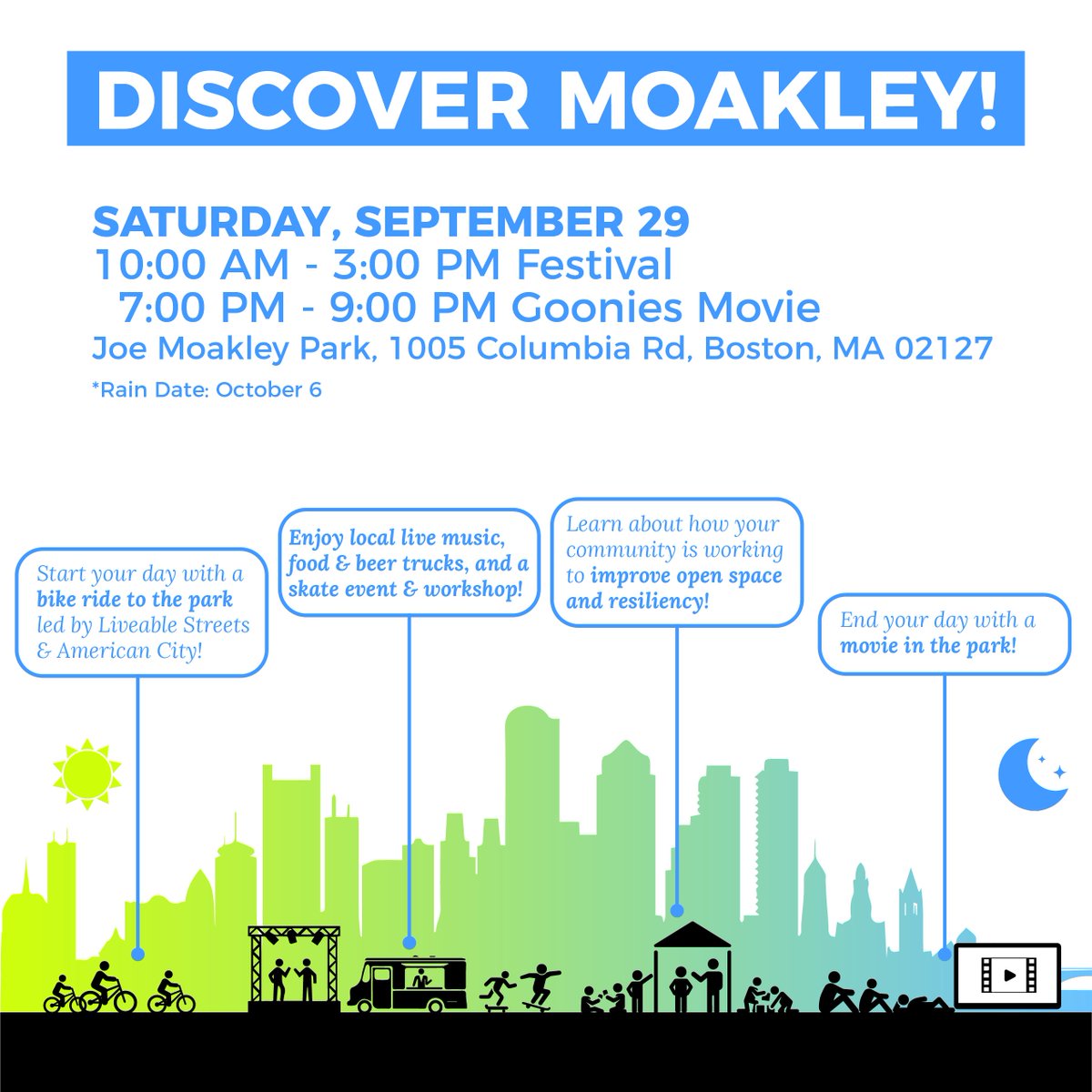 CityOfBoston's tweet photo. Tomorrow (September 29), all of #Boston is invited to enjoy a day full of fun, games, &amp; activities. Learn how we're making Moakley Park more resilient to future generations &amp; how you can be involved: https://t.co/PRTwfi6gNS
#DISCOVERmoakley #ClimateReadyBOS https://t.co/1M4iObeiKn