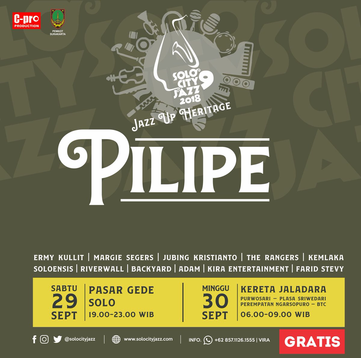 Pilipe adl wadah utk musisi jazz dari Solo yg mengajak anak-anak muda lebih mengenal genre musik ini. Pilipe akronim dari Pinggir Kali Pepe (Pilipe) krn masa awal dulu kelompok ini mendirikan panggung kecil di pinggir Kali Pepe :) 

#solocityjazz #kotasolo