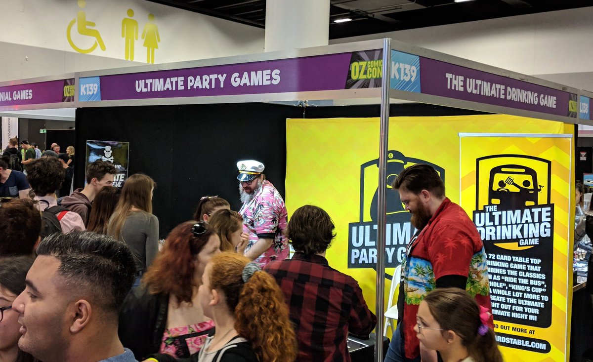 UltimaDrinkGame's tweet photo. It's going off here for @ozcomiccon! #ultimateleagueofevil #ultimatepartygames https://t.co/czGIRGbune