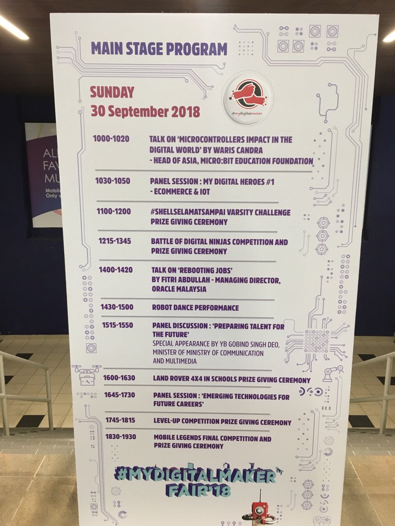 mymdec's tweet photo. Activities happening on the main stage on day 2, Sunday of #mydigitalmakerfair2018. Come join us at Axiata Arena, Bukit Jalil and register for a free ticket at https://t.co/AGMVeiW0Sn! See you soon! #mydigitalmaker #mydigitalmakerfair https://t.co/9NA8SoNYxq