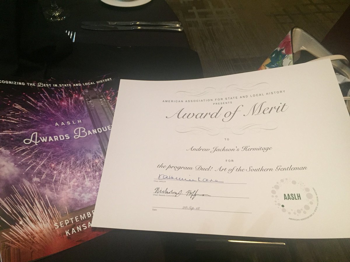 Teach7thpres's tweet photo. Look what we got! Thank you to the incredible interpreters and visitors who have made The Duel: Art of the Southern Gentleman a key way to understand the social rituals of the Jacksonian Era! #AASLH2018 #duel #AndrewJackson #teachAJ https://t.co/4CiDuUk6L3