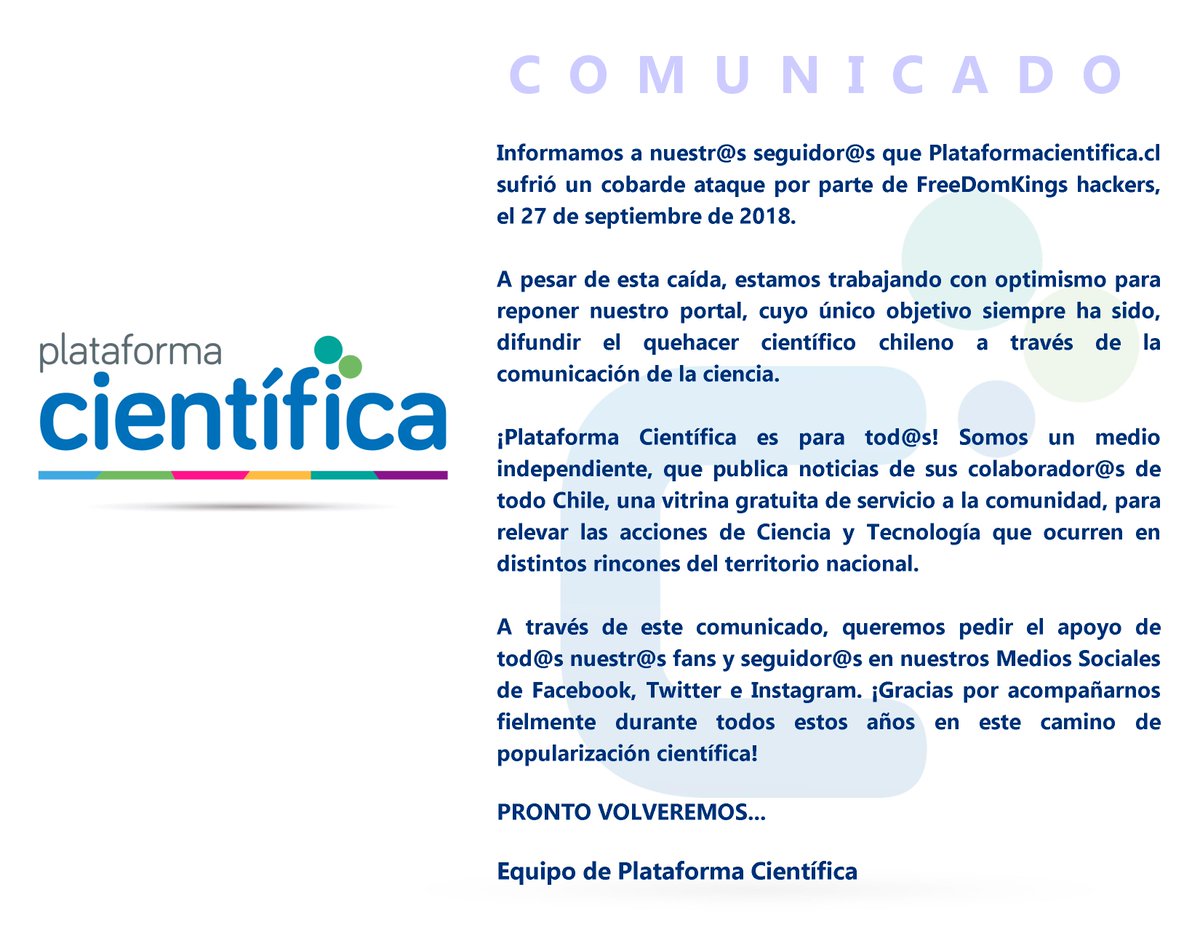 PlataformaCyT's tweet photo. #Comunicado del equipo de #PlataformaCientífica https://t.co/Q20jwl6jJM
