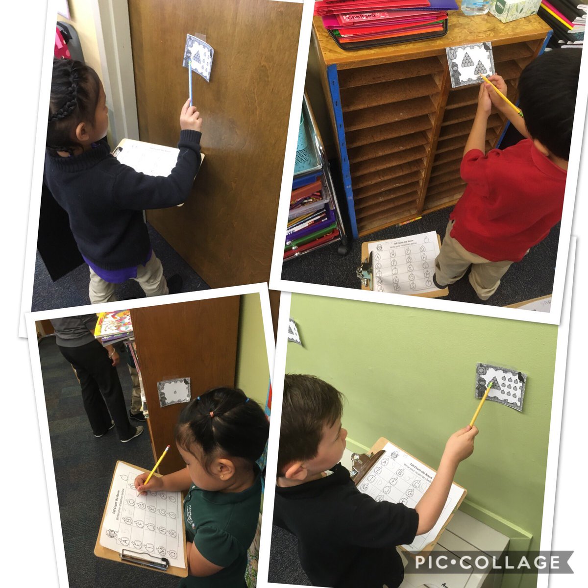 KinderAGCS's tweet photo. Count around the room scavenger hunt! Students had to find the different letter cards around the room before counting the number of pumpkins and writing it on the correct letter on their sheet. #fallmath #EarlyChildhoodEducation @KinderPrepAGCS @rentonprep https://t.co/jQNQirl50Q