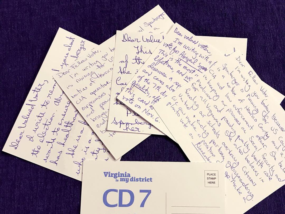 Matt4Arlington's tweet photo. Wonderful time helping out this evening at the Post Card Happy Hour for our friend Abigail Spanberger running for U.S. Congress in Virginia’s 7th District. Thanks to the Kappler’s for a great event! #BlueWave #Democratssupportingdemocrats #WhenWeVoteWeWin @SpanbergerVA07 https://t.co/C5LHZPSmxK