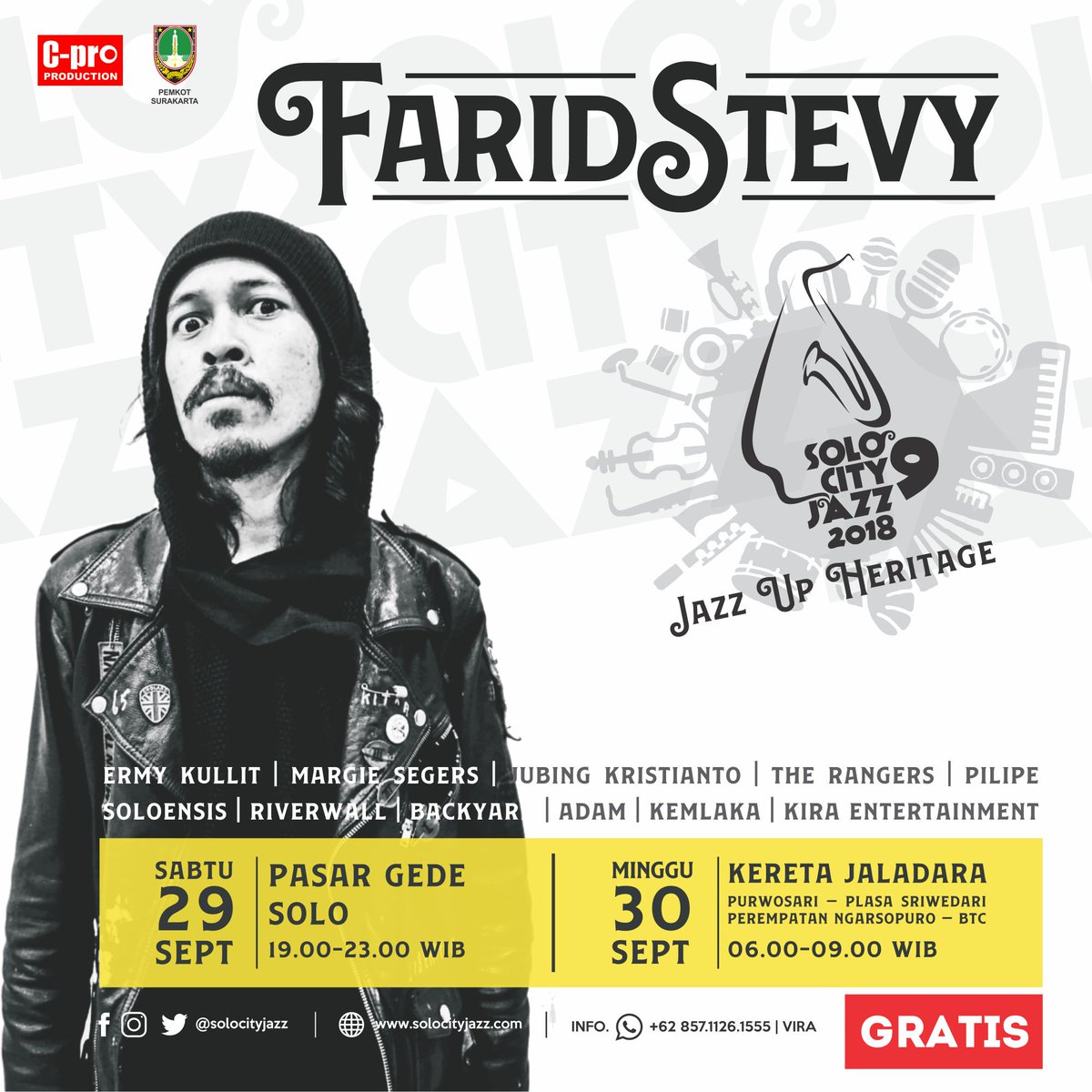 Farid Stevy <a href="/faridstevy/">sirin farid stevy</a> dikenal sbg vokalis dari band <a href="/fstvlst/">festivalist =</a> grup musik indie dng genre rock. Pada #SoloCityJazz 2018 ini <a href="/faridstevy/">sirin farid stevy</a> akan berkolaborasi dng Soloensis @_soloensis_ membawakan musik yang bernuansa jazz.  
Saksikan keseruannya malam ini! 👏 

#kotasolo