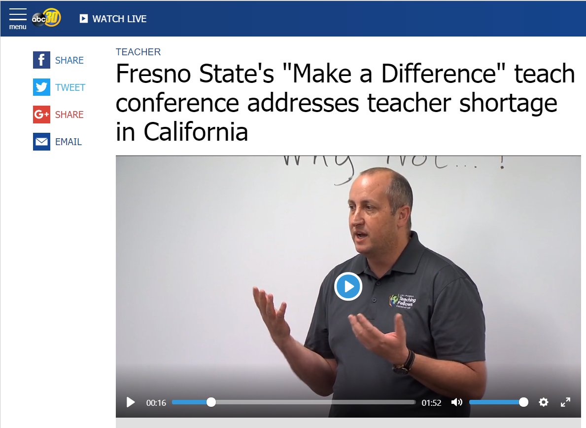 Grateful to talk to future educators at the Make a Difference-TEACH-Conference today at <a href="/Fresno_State/">Fresno State</a>! Our very own Deputy Director posed the question, "Why Not Teaching?"

Thank you <a href="/ABC30/">ABC30 Fresno</a> for sharing!

Click here to watch: ow.ly/nb4P30m1taP