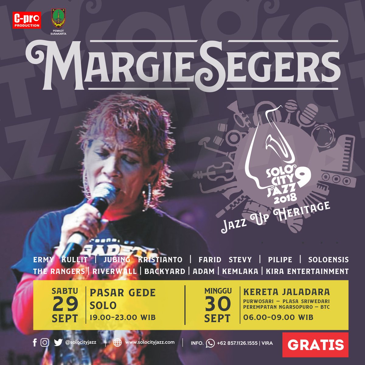 Margie Sagers adl salah satu penyanyi jazz wanita terbaik milik negeri ini. Dia sangat hidup jika sudah berada diatas panggung. Sosoknya yg mungil, perasa &amp; pemberontak ini memiliki karakter suara ‘khas’ lengkap dng segala keunikannya yg menjadi kekuatannya.  

#SoloCityJazz