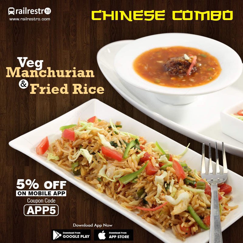 Railrestro's tweet image. #WeekendWow Mouth-watering chinese combo meal now available in train. Call 8102-888-111 to order a hot and fresh platter of fried rice and Manchurian. Use code “APP5” to get 5% off on the order via app. #RailRestro. bit.ly/2OaylxE
#Comblo #Meal #YummyFood