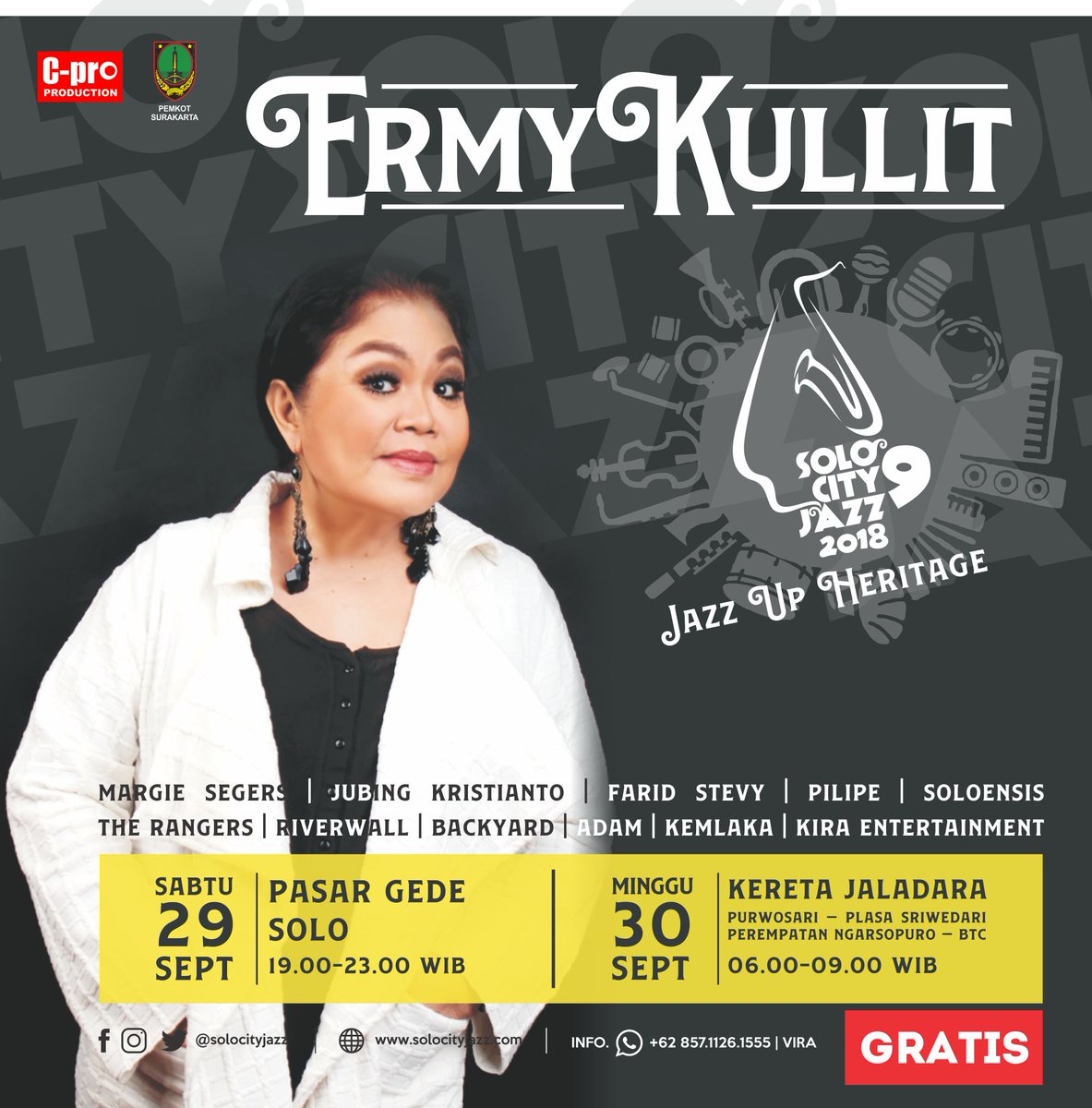 Ermy Kullit merupakan salah satu penyanyi jazz wanita terbaik Indonesia. Ermy jg mendapat julukan sebagai Selena Jones Indonesia. Nama Ermy melejit berkat tembang "Kasih" ciptaan Richard Kyoto dan "Pasrah" ciptaan Ryan Kyoto. 
Saksikan penampilannya malam ini di #SoloCityJazz 👏