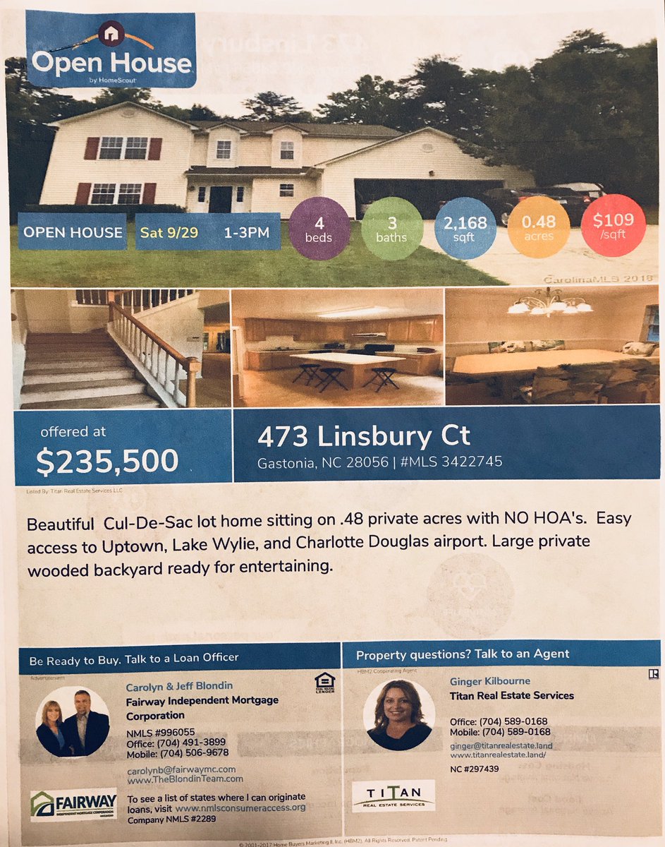 Come join us for an OPEN HOUSE tomorrow from 1-3 pm @ 473 Linsbiry Ct, Gastonia, NC. #MLS3422745 #OpenHouse