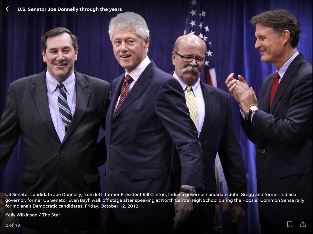 CaseLaw87's tweet photo. @SenDonnelly “As I have made clear before, sexual assault has no place in our society.  When it does occur, we should listen to the survivors and work to ensure it never happens again. That should not be a partisan issue.”  (Unless you are trying to gin up some votes with Slick Willy...) https://t.co/jkZVyazwJR