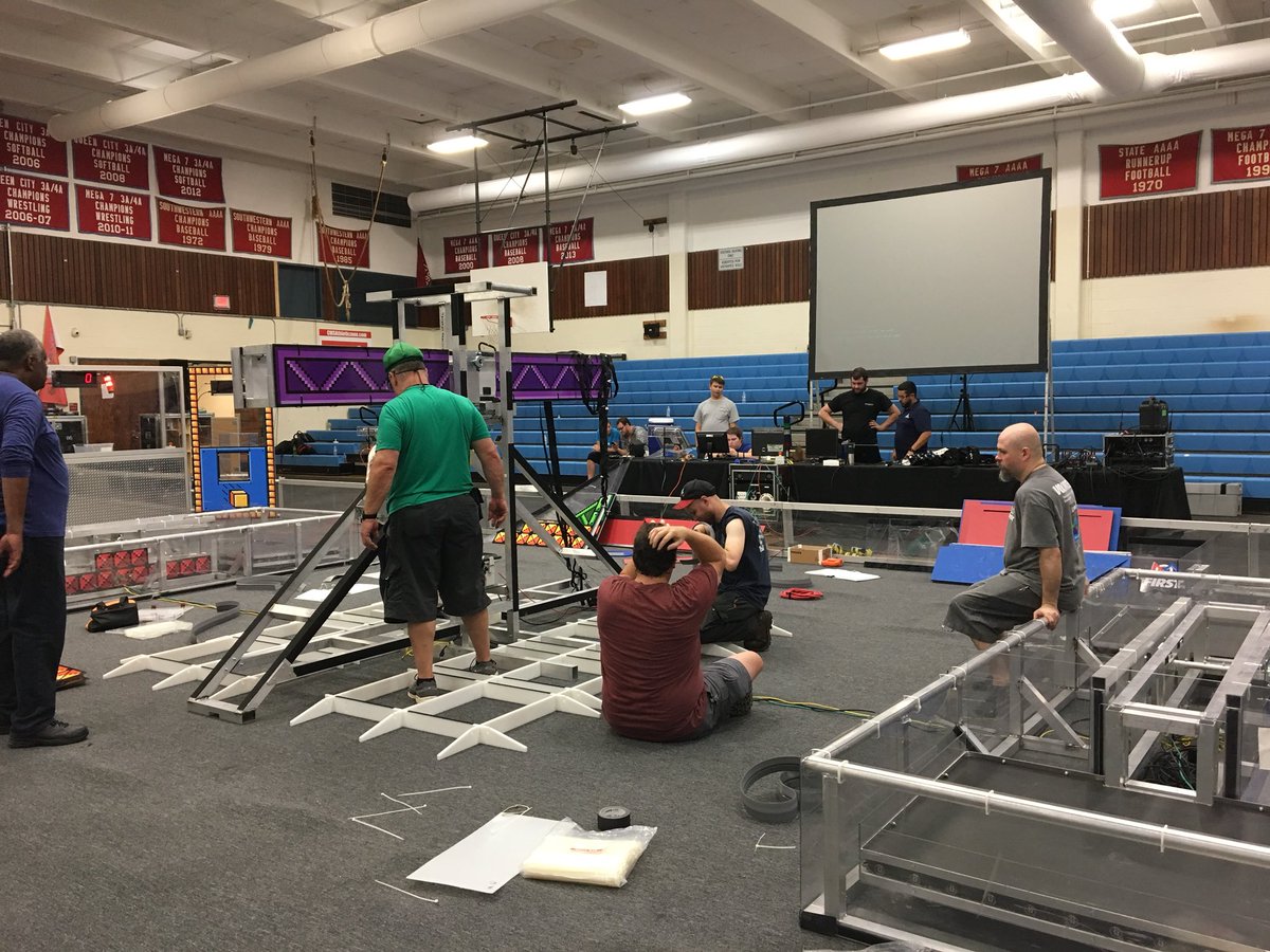 FIRSTNC's tweet photo. Almost ready for #Thor2018 thanks to our volunteers and host team @TRex4935 @ohstrojans Ready to #firstinspires Power Up! https://t.co/FNXriZGZiI