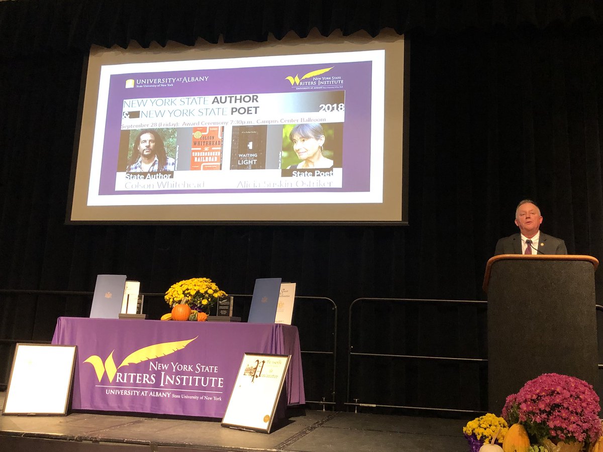 HavidanUAlbany's tweet photo. @UAlbanyGovRel @PatriciaFahy109 @johnmcdonald108 @ualbany @nyswi @colsonwhitehead @UAlbany &amp; @NYSWI are honored to recognize and celebrate our NY State Author &amp; State Poet. Congratulations to @colsonwhitehead &amp; Alicia Suskin Ostriker. Kudos to @PaulGrondahl and all the #NYSWI Staff. Join us at the Inaugural Albany Book Festival #UAlbany - Saturday, 9/29. https://t.co/ngArFuBbf5