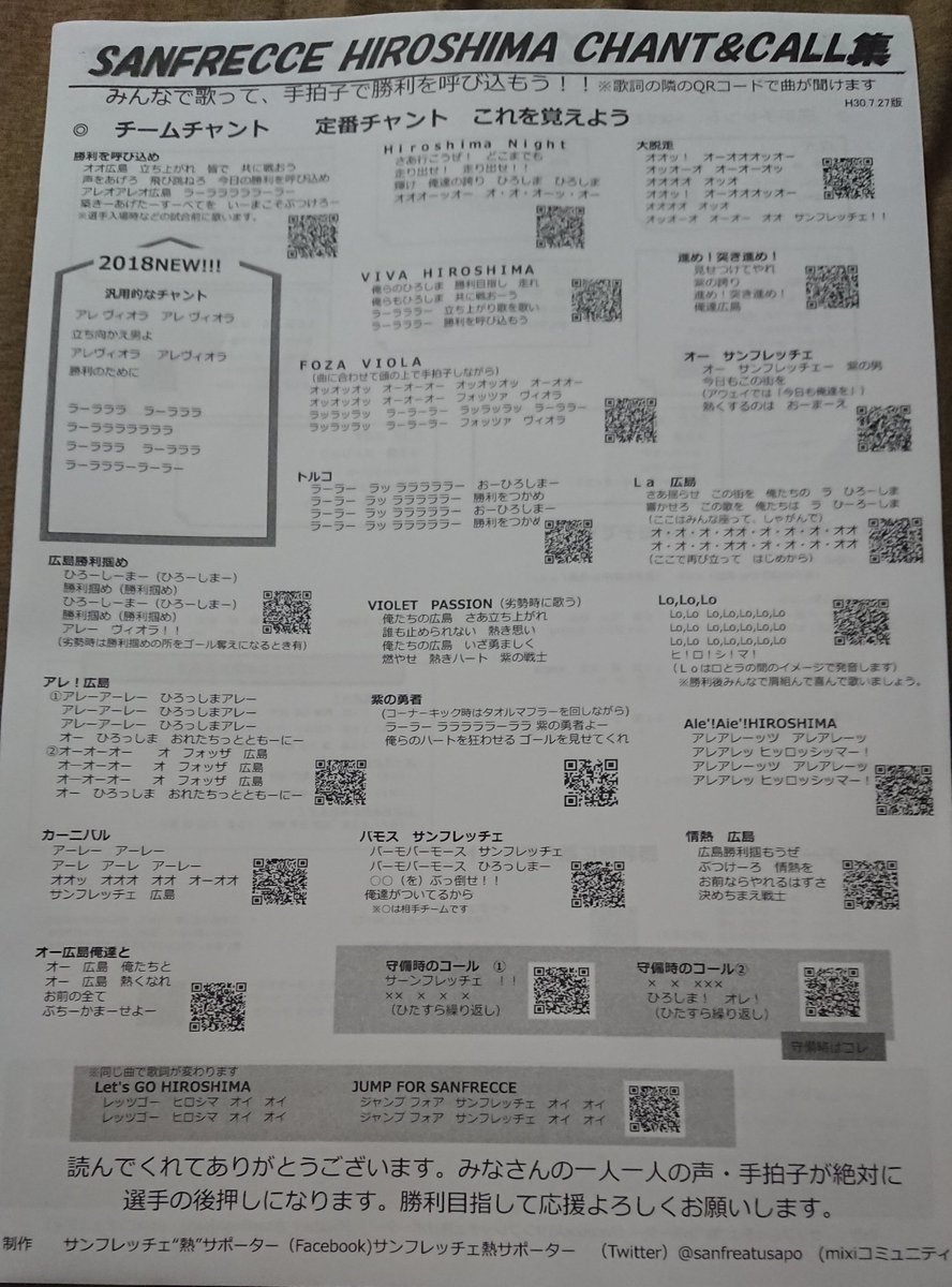 サンフレッチェ熱サポーター در توییتر 本日のアウェイ ガンバ大阪戦 あいにくの天気ですが今日開門後14時過ぎよりビジター自由席のコンコースで 歌詞プリント配布致します 絶対勝利の為に広島サポーターの大きな声やたくさんの手拍子で選手の後押しして勝利を サンフレッチェ熱サポーター در توییتر 本日のアウェイ ガンバ大阪戦 あいにくの天気ですが今日開門後14時過ぎよりビジター自由席のコンコースで 歌詞プリント配布致します 絶対勝利の為に広島サポーターの大きな声やたくさんの手拍子で選手の後押しして勝利を