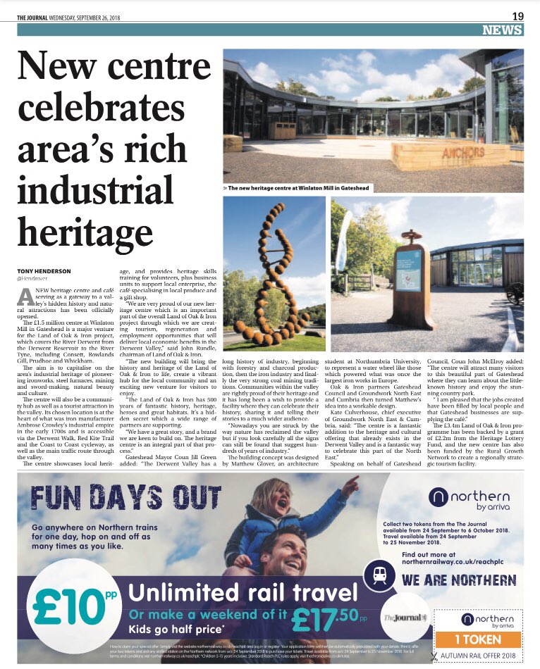 LandofOakIron's tweet photo. Did you see our Heritage Centre featured in The Journal this week? #winlatonmill #derwentvalley #gateshead https://t.co/UXeGxdersL