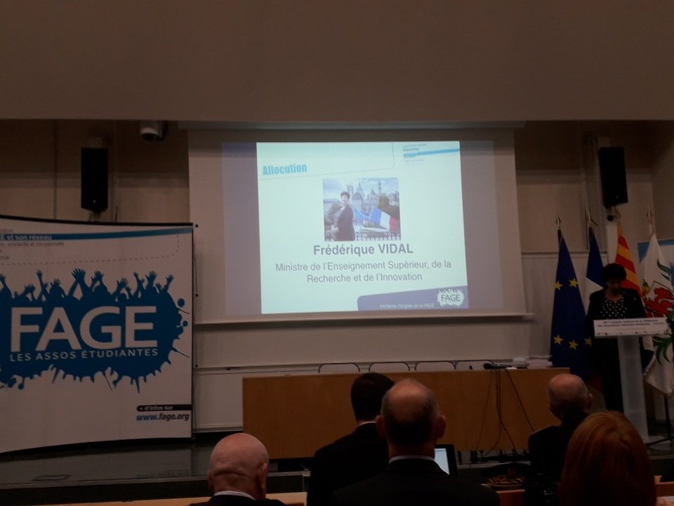 Lucas_Brvs's tweet photo. La parole maintenant à @VidalFrederique durant ce #Congres18 de @La_FAGE a #Nice devant les étudiants du réseau cc @UNAEE  @FACE_06 https://t.co/38OtO2kmsM