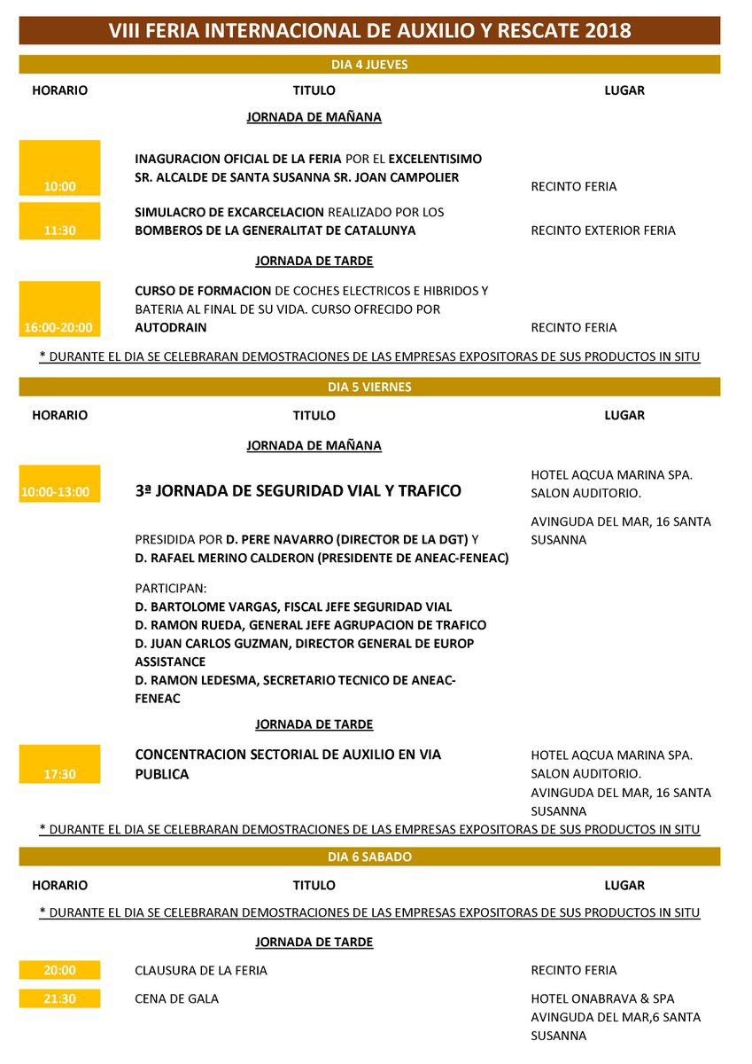 ANEAC_'s tweet photo. Os recordamos la agenda de nuestra VIII Feria Internacional de Auxilio y Rescate que tendrá lugar los días 4, 5 y 6 de Octubre en la localidad de SANTA SUSANNA (Barcelona).
Tienes toda la información aquí: https://t.co/ldbkRPbkuS
#ANEAC #FENEAC https://t.co/Ts4CSL3C3A